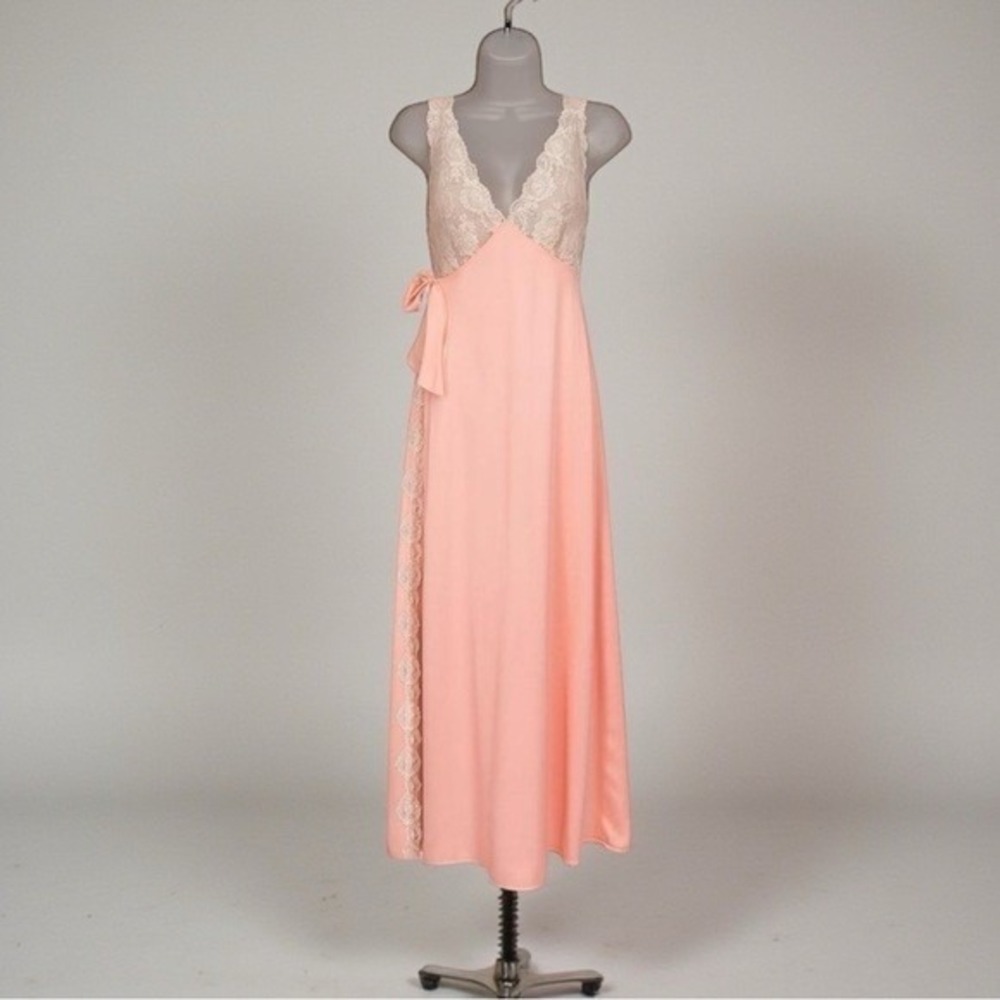Vtg 70s Glydons Hollywood Babydoll Wrap Slip Dress M Lingerie Maxi Pink Fairy